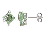 2.20 Carat (ctw) Princess Cut Green Amethyst Post Earrings in Sterling Silver
